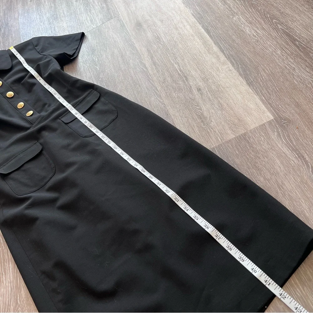 J. Crew Italian wool collared sheath dress bi stretch black‎ gold buttons